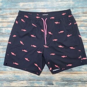 Blue and Pink Swim Trunks with Fish Pattern